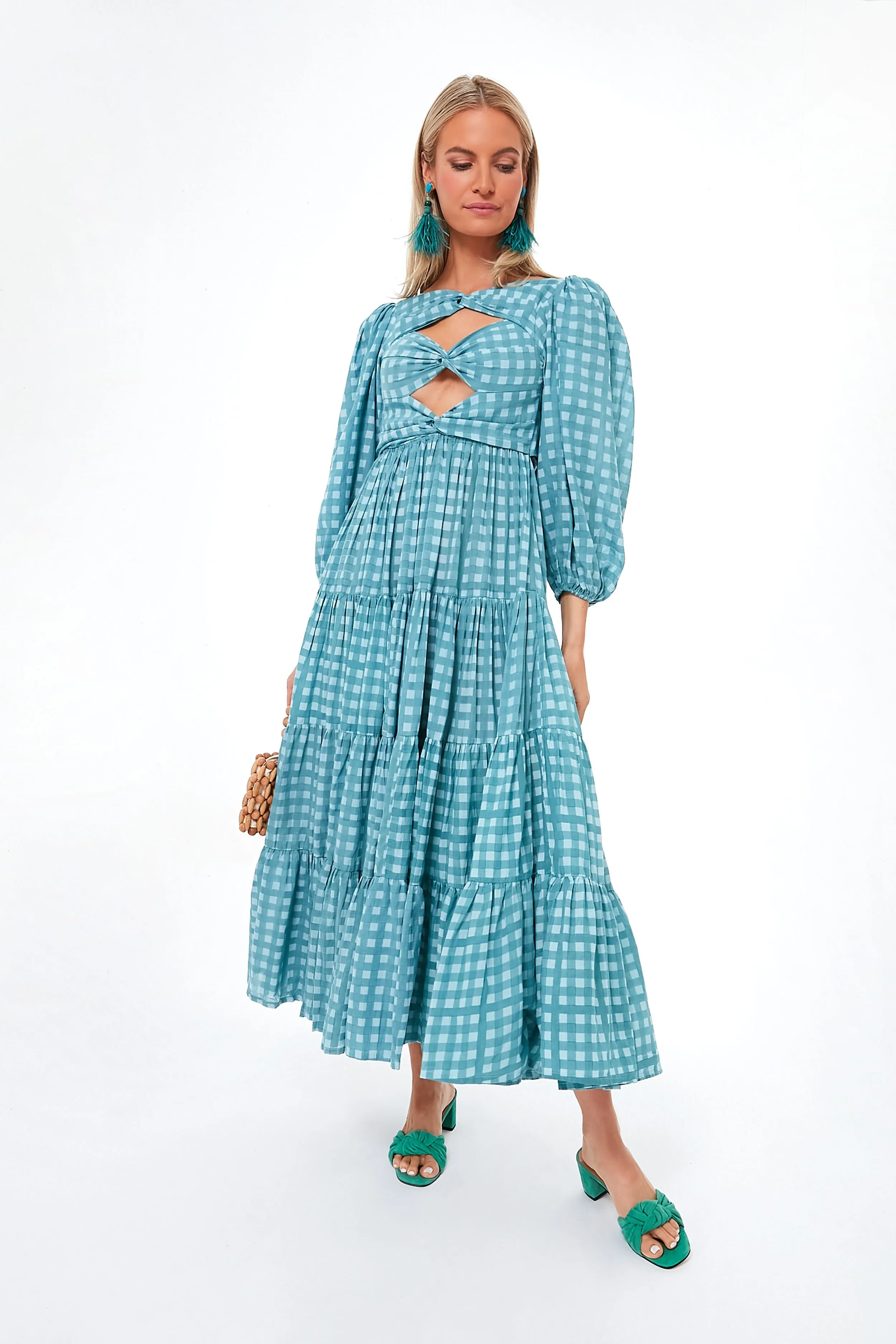 Aquifier Gingham Twist Bust Maxi Dress