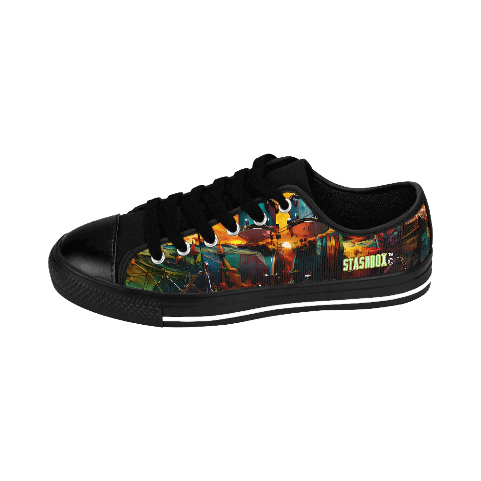 Artistic Drumset Color Explosion - Custom Men's Sneakers - Music Design #002