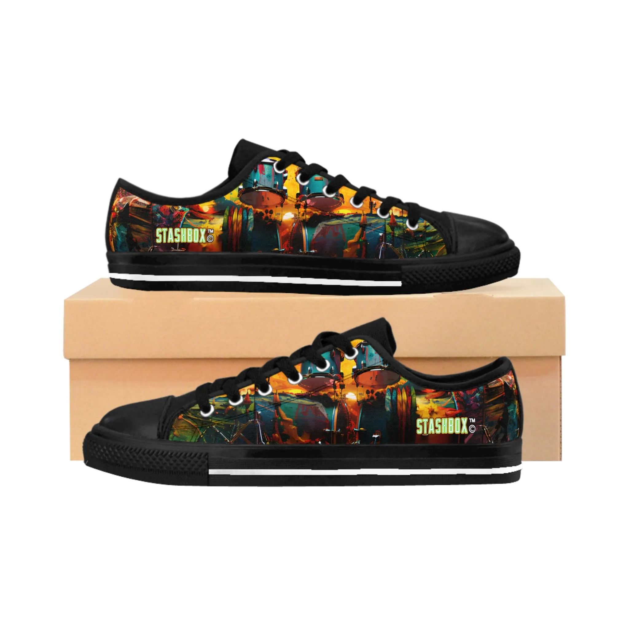 Artistic Drumset Color Explosion - Custom Men's Sneakers - Music Design #002