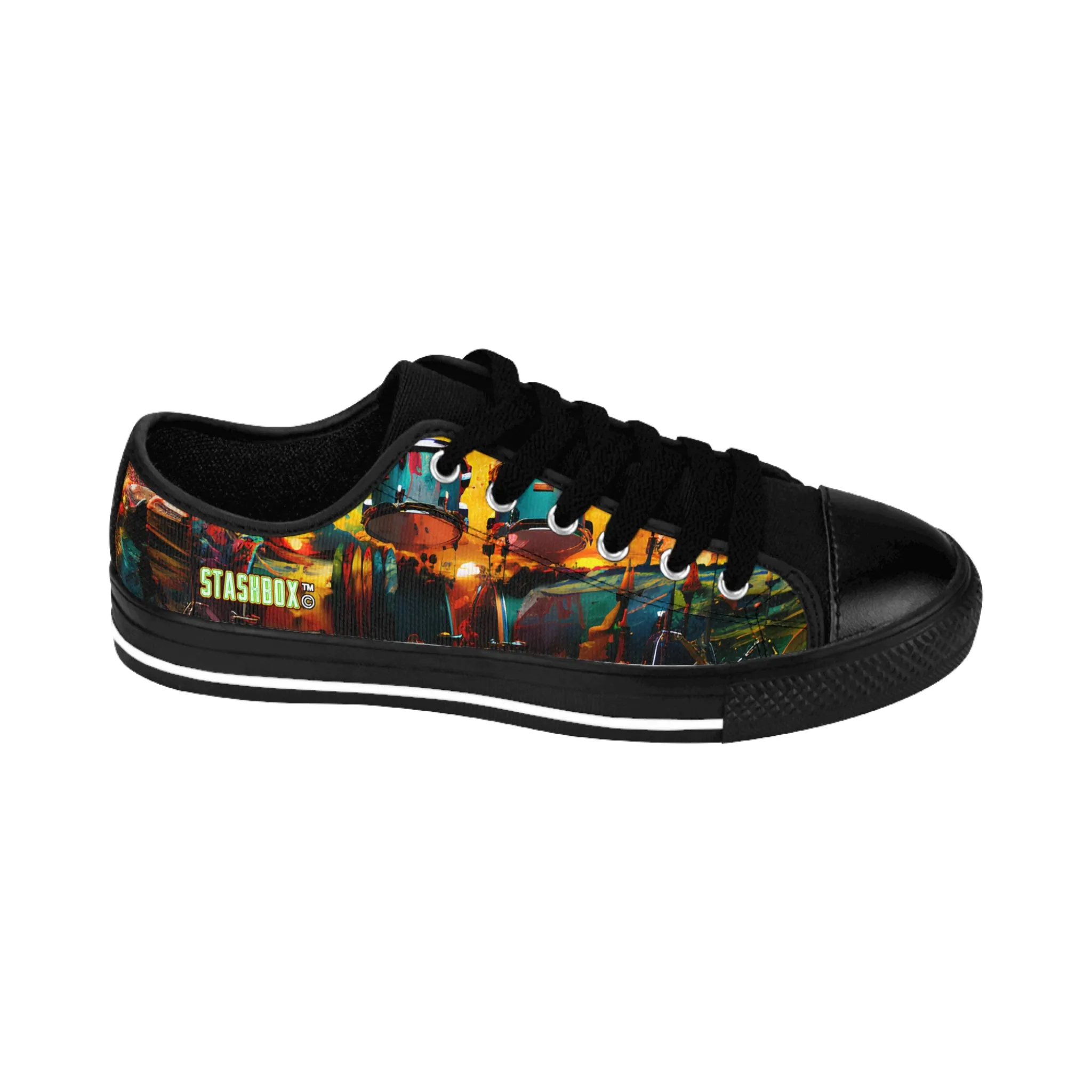 Artistic Drumset Color Explosion - Custom Men's Sneakers - Music Design #002