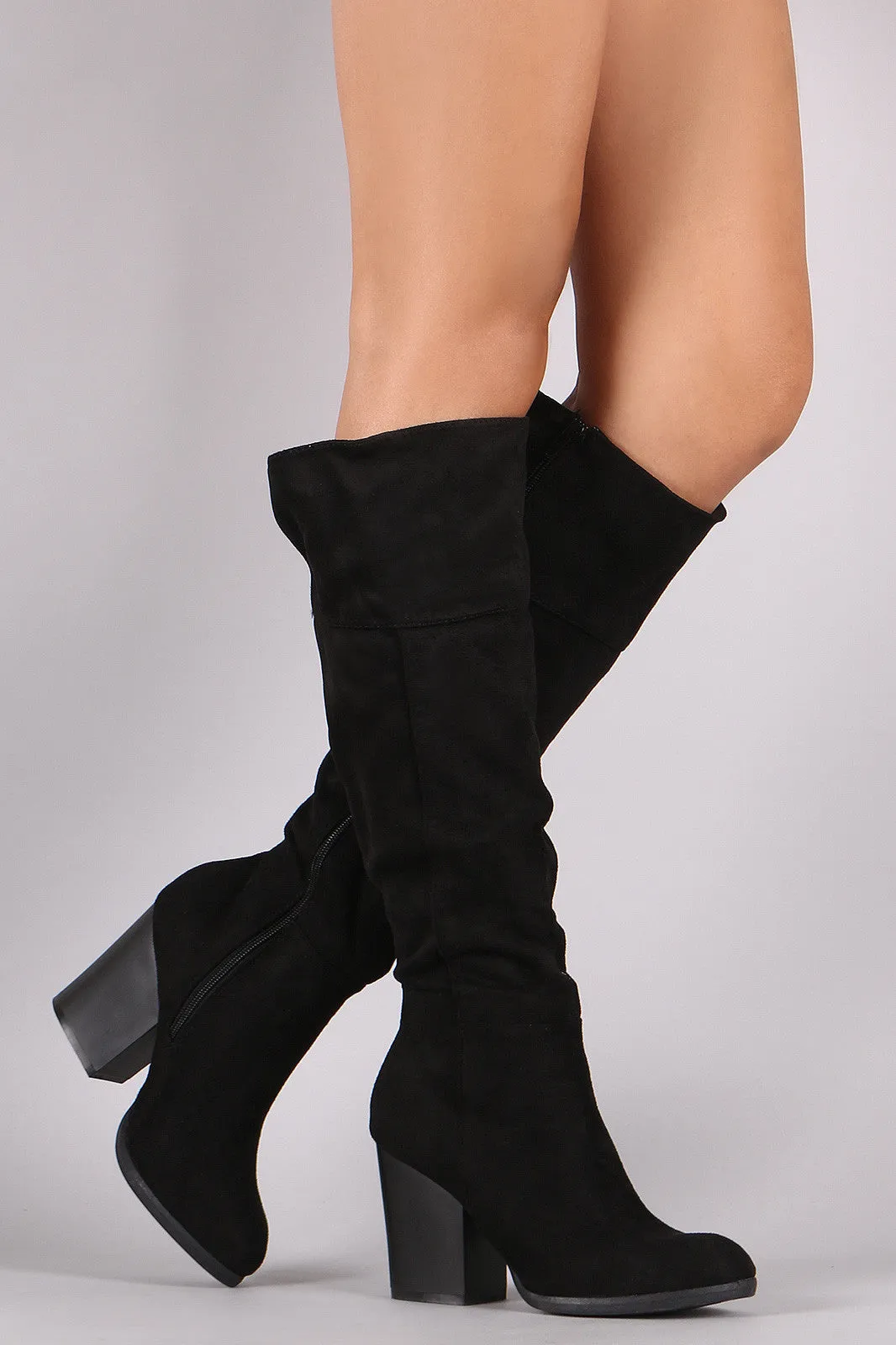 Bamboo Suede Chunky Heel Knee High Boots