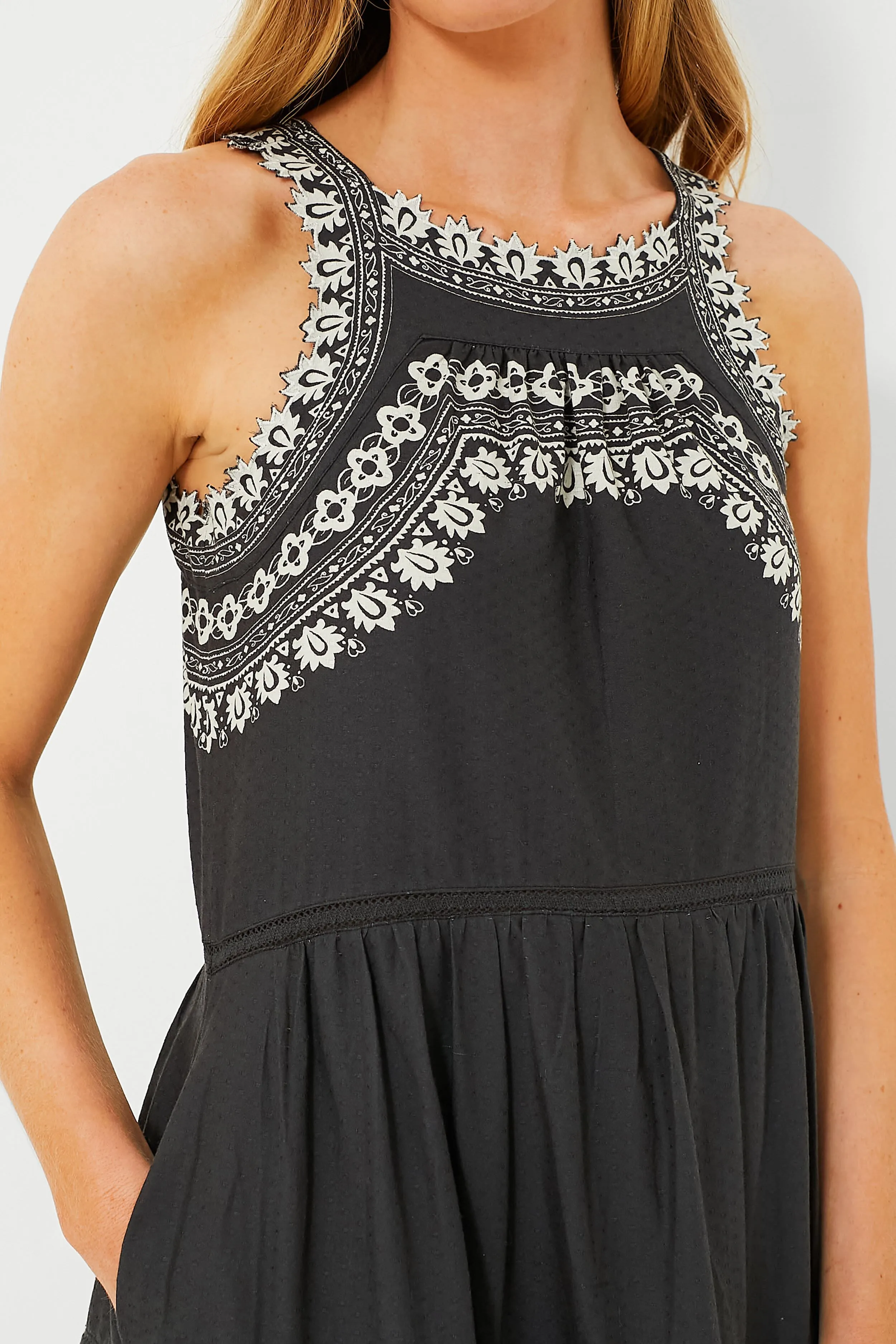 Black Amina Embroidery Tank Dress