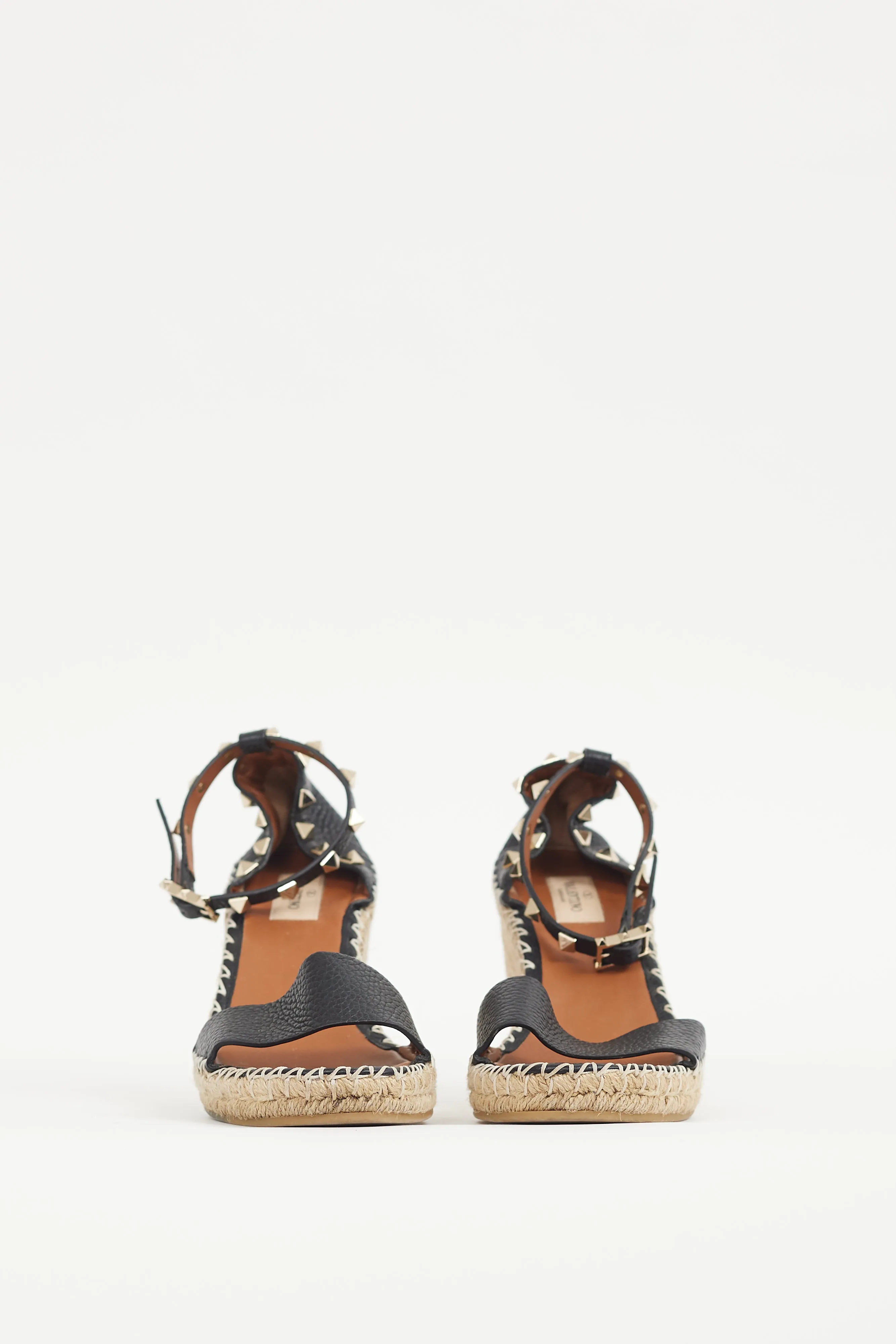 Black & Gold Leather Rockstud Espadrille Sandal