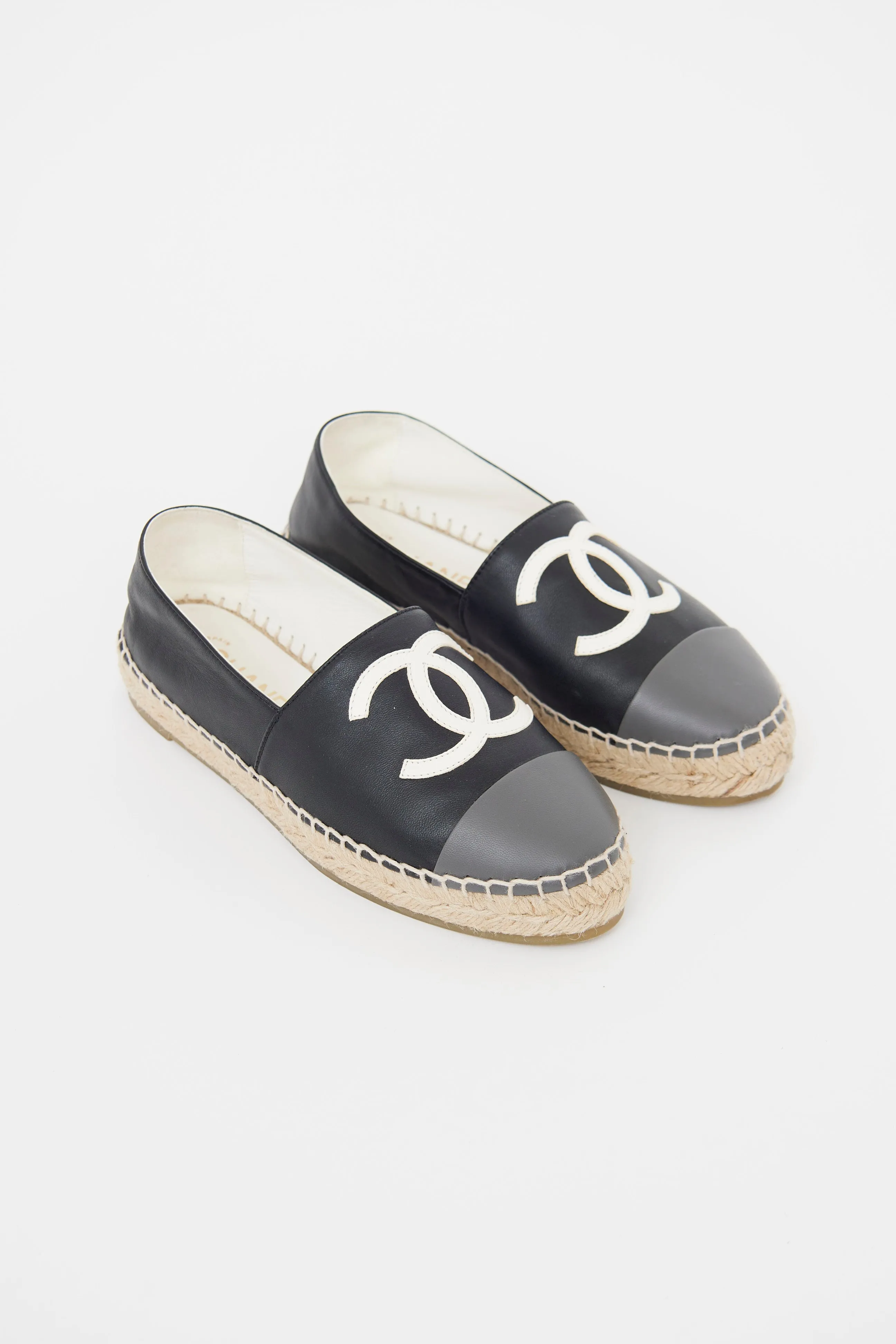 Black & Grey Cap Toe CC Espadrille Flat