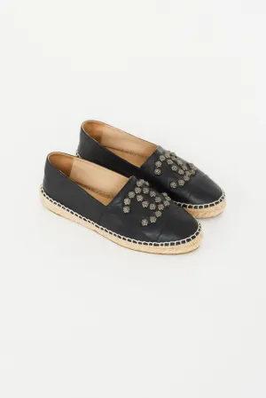 Black Embellished Logo Slip On Espadrille