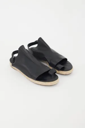 Black Leather Espadrille Sandal