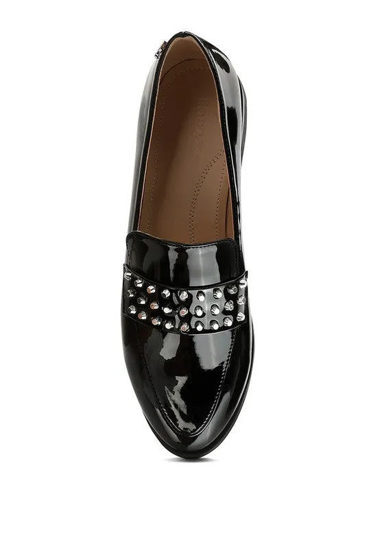 Black Meanbabe Semicasual Stud Detail Patent Loafers