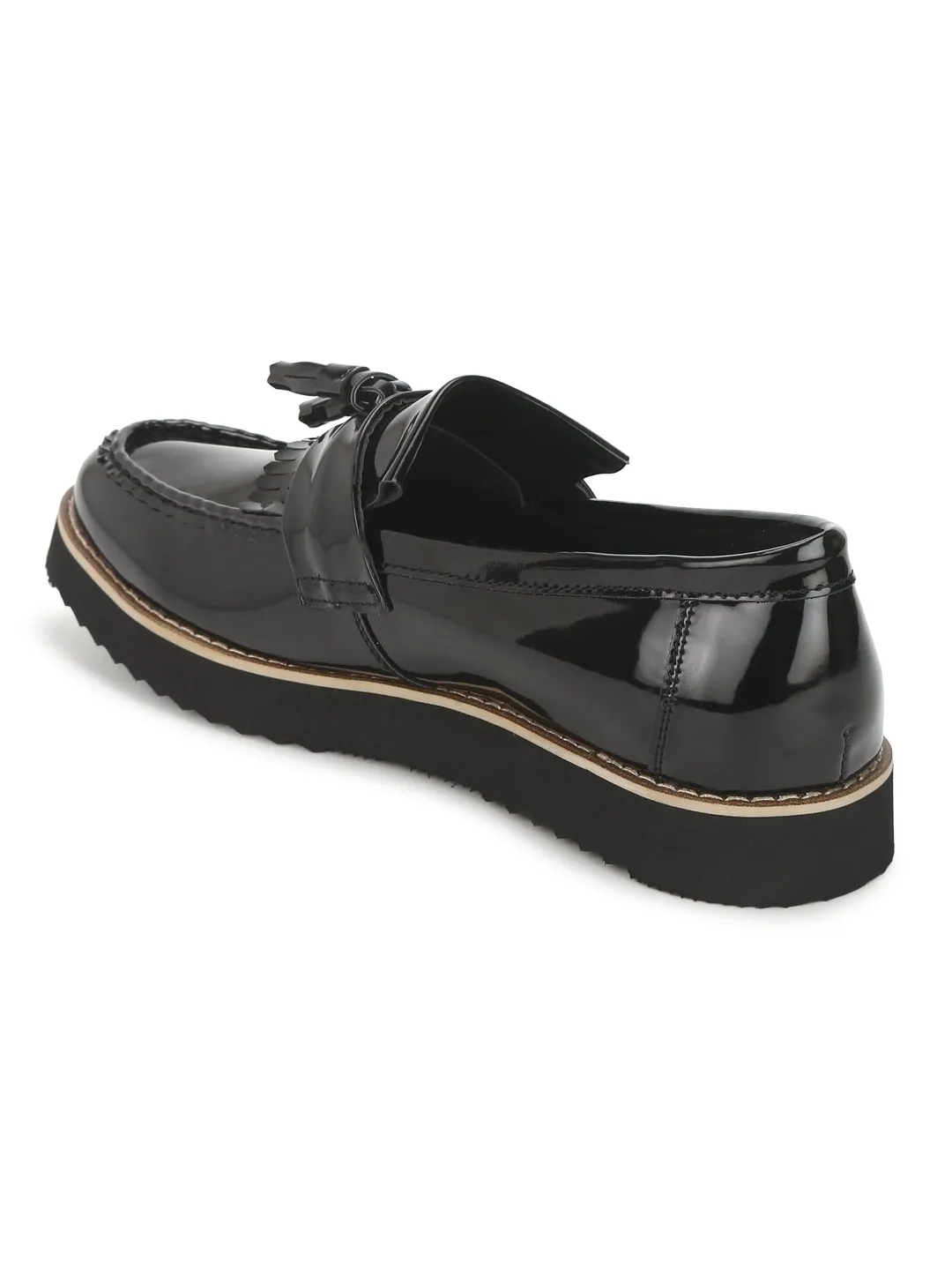 Black Patent Cleated Bottom Tassel Men Loafers