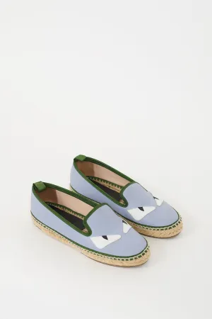 Blue & Green Leather Monster Espadrille Flat