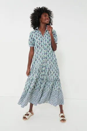 Blue Multi Short Sleeve Maxi Dress