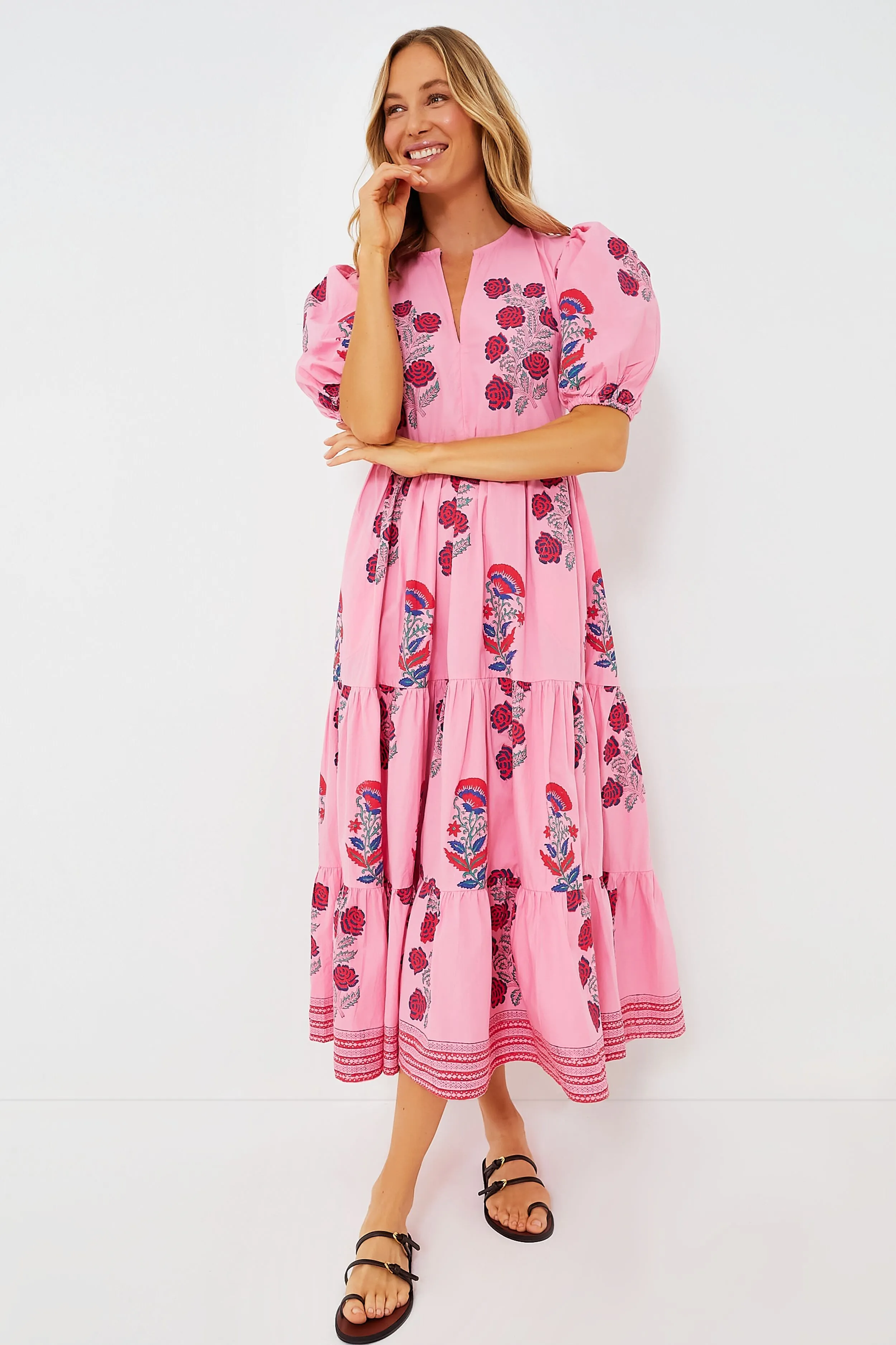 Boca Pink Puff Sleeve Maxi Dress