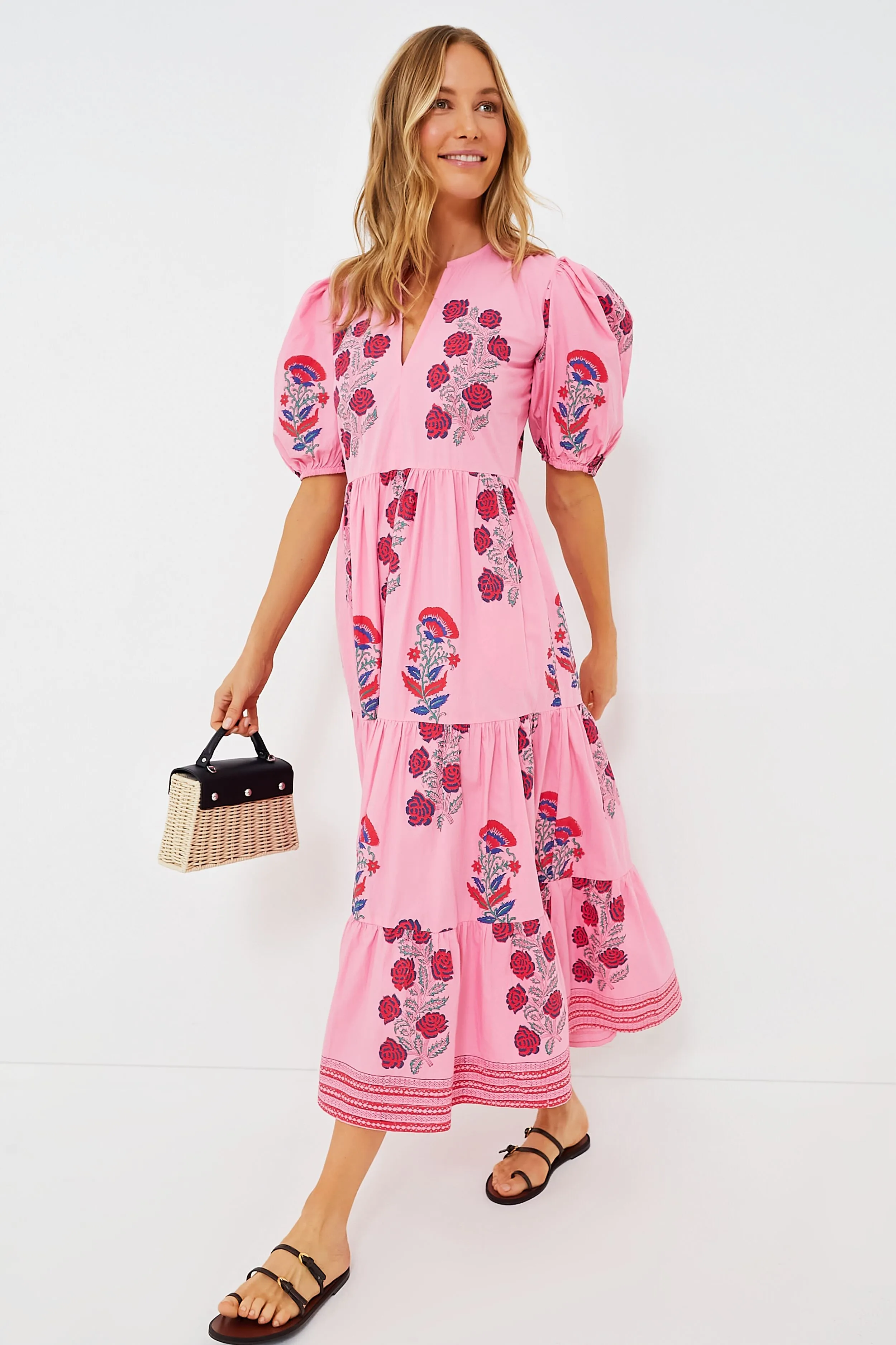 Boca Pink Puff Sleeve Maxi Dress