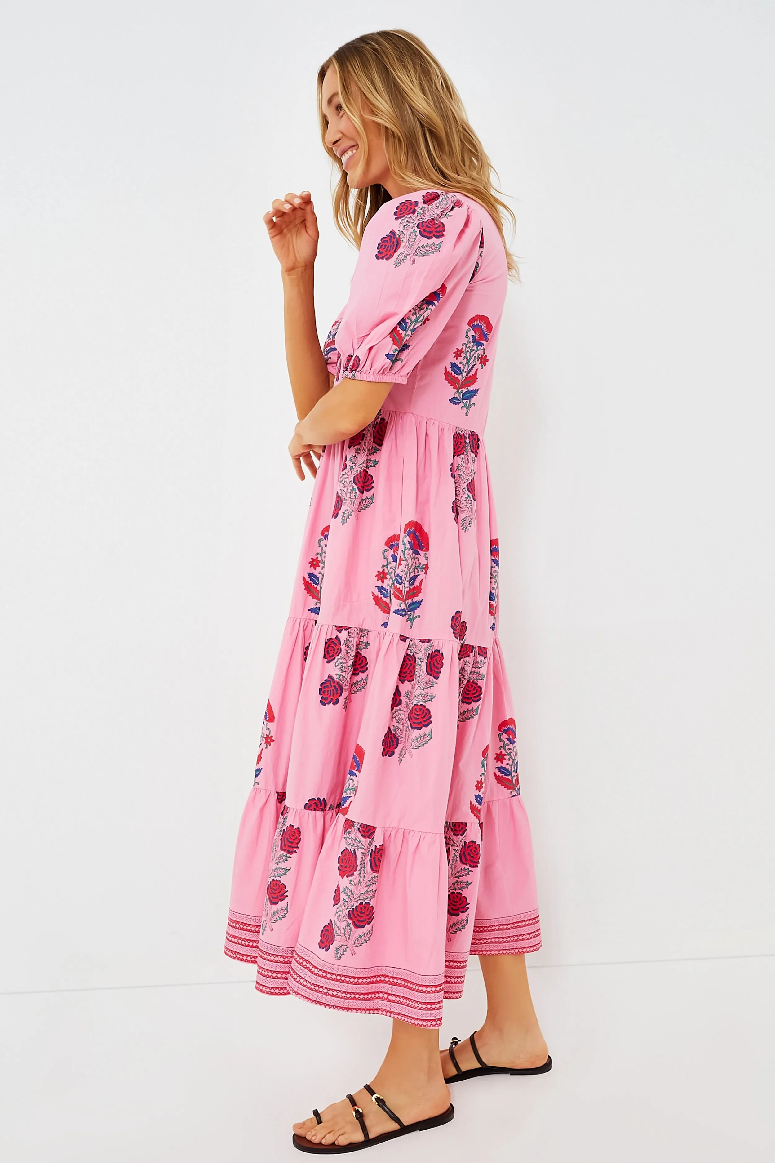 Boca Pink Puff Sleeve Maxi Dress