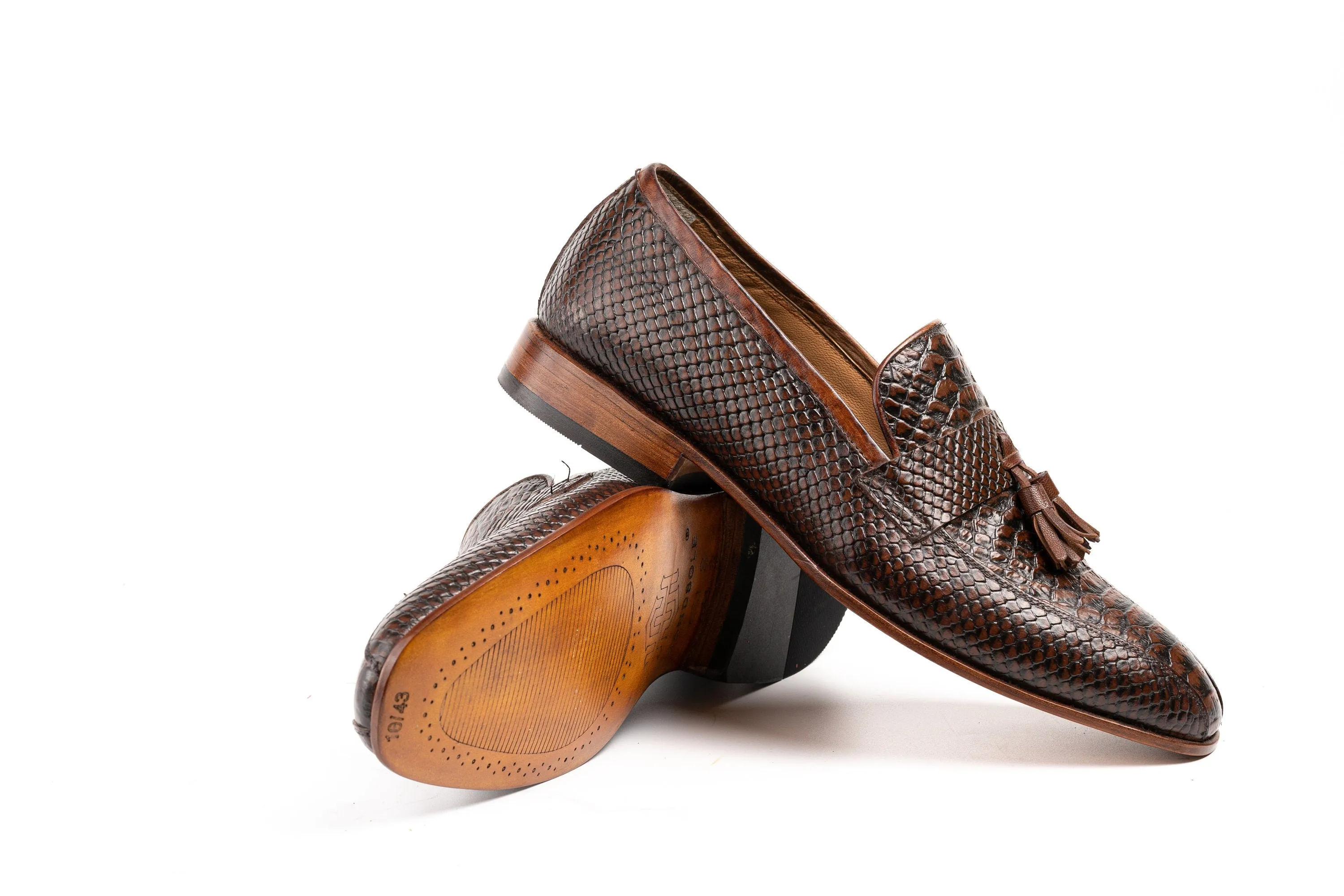 Brown Tussle lizard pattern leather Loafer Perfect Adult gift, Men's Dress Casual Party Loafer