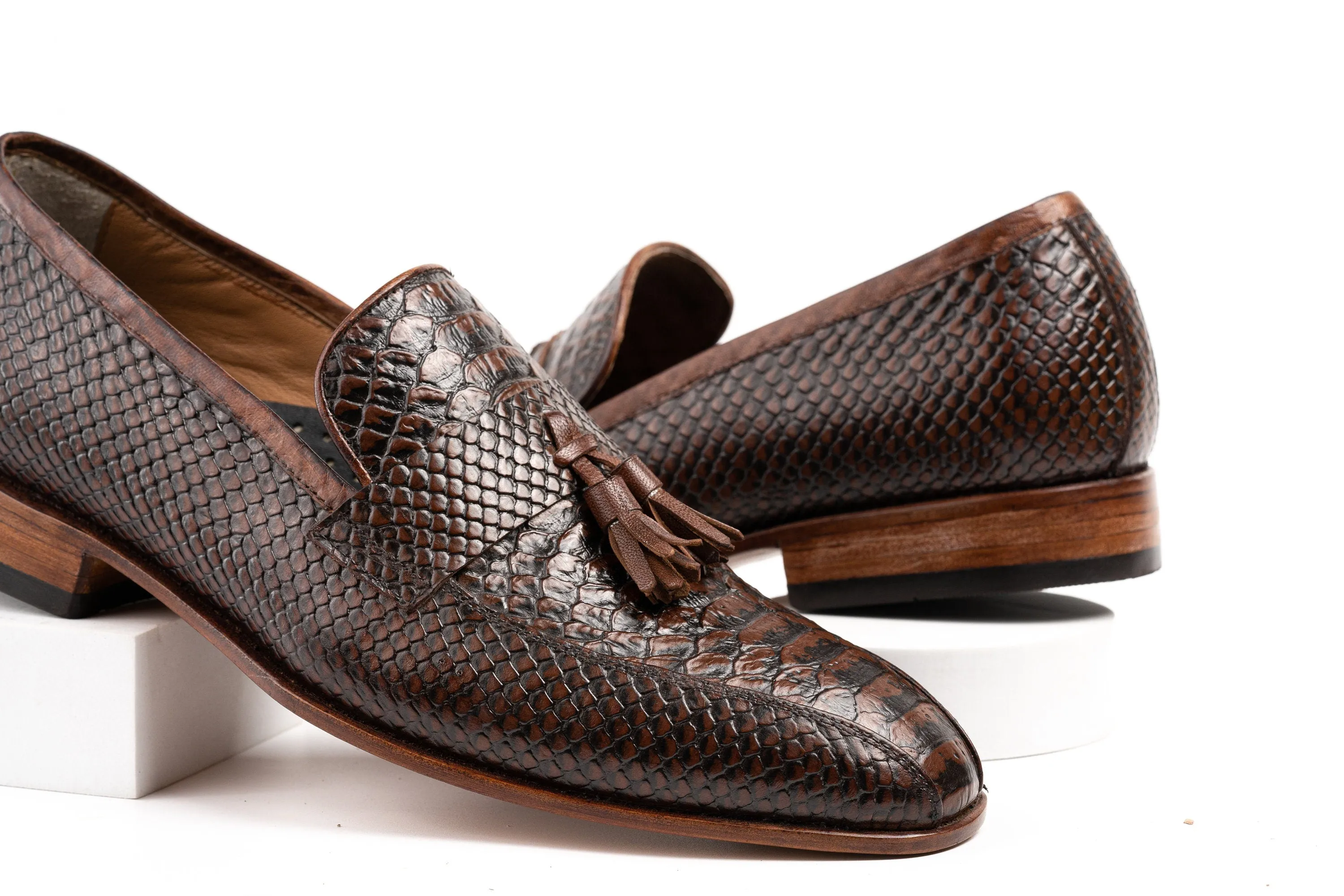 Brown Tussle lizard pattern leather Loafer Perfect Adult gift, Men's Dress Casual Party Loafer