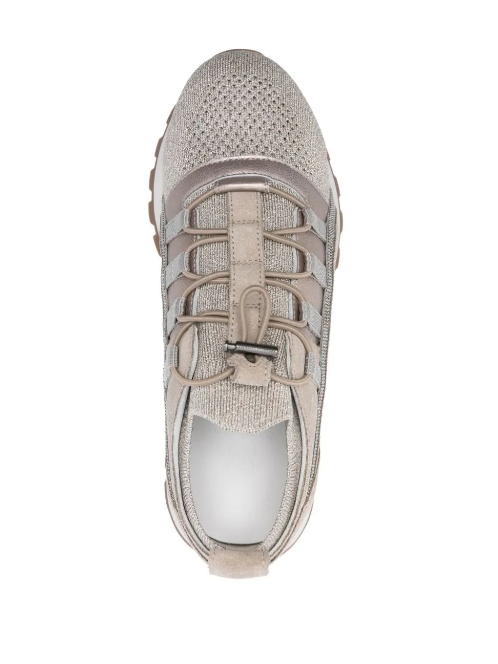 BRUNELLO CUCINELLI Beige Leather Sneakers with glitter and Monili chain detailing