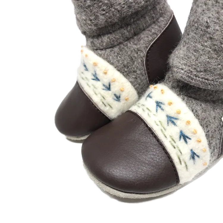 Caribou Embroidered Felted Wool Booties