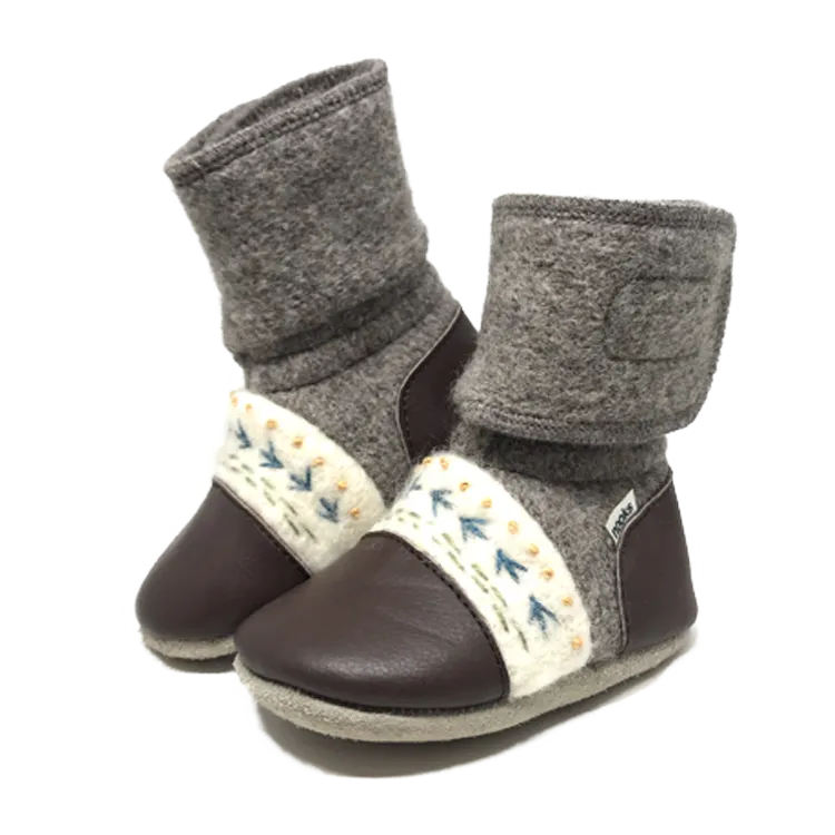 Caribou Embroidered Felted Wool Booties