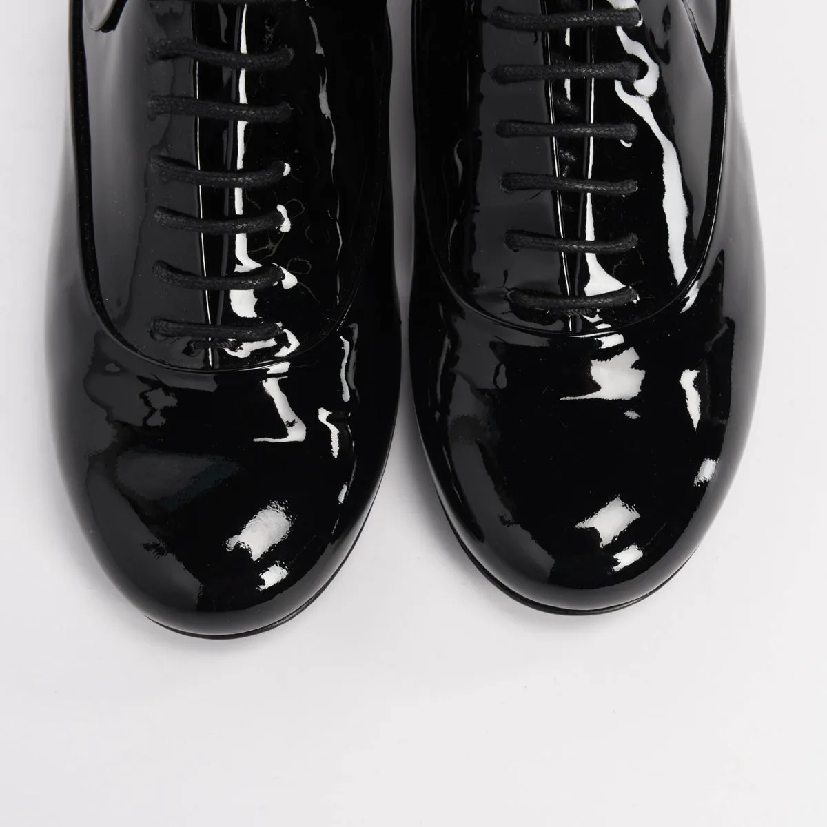 Chanel Black Patent Lace-Up CC Loafers 37.5