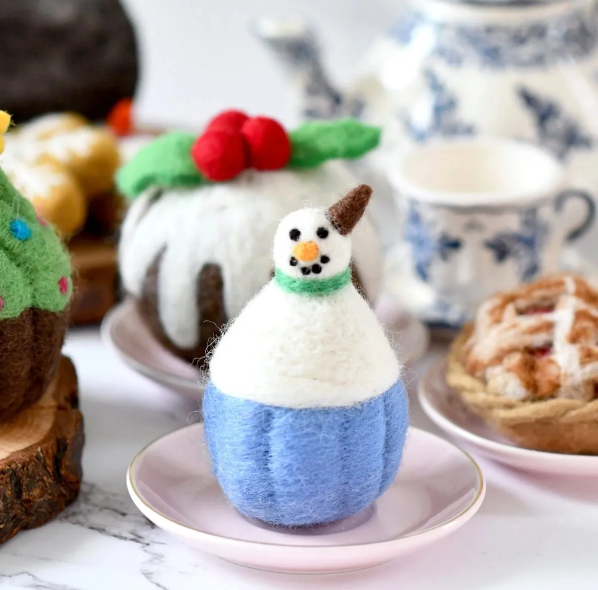 Christmas Felt Play Food - Snowman Cupcake | Tara Treasures