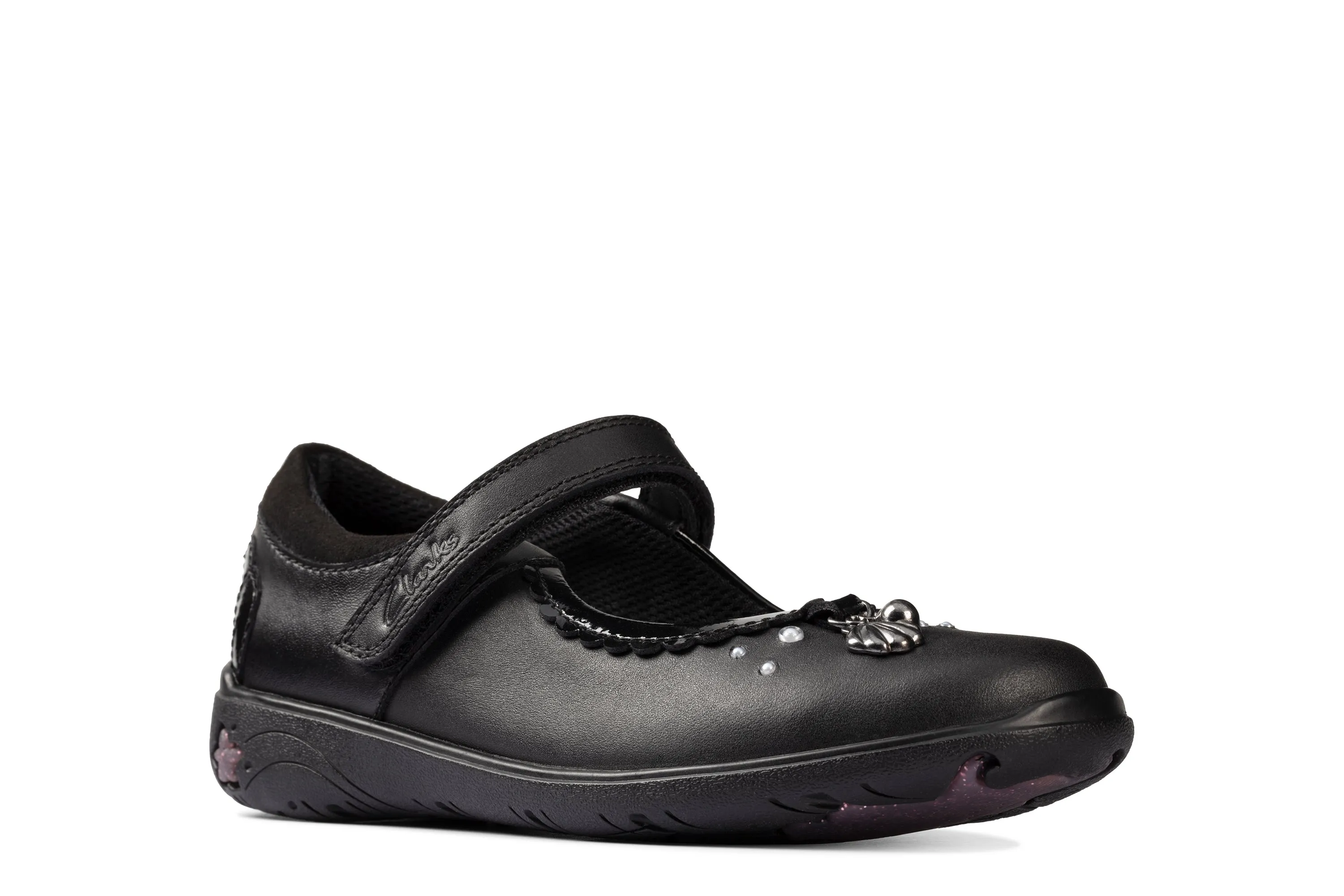 Clarks Sea Shimmer K Girls Black School Shoe