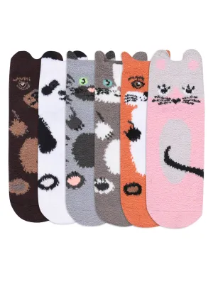 Cozy 6 Pack Womens Animal Non-Skid Winter Slipper Socks