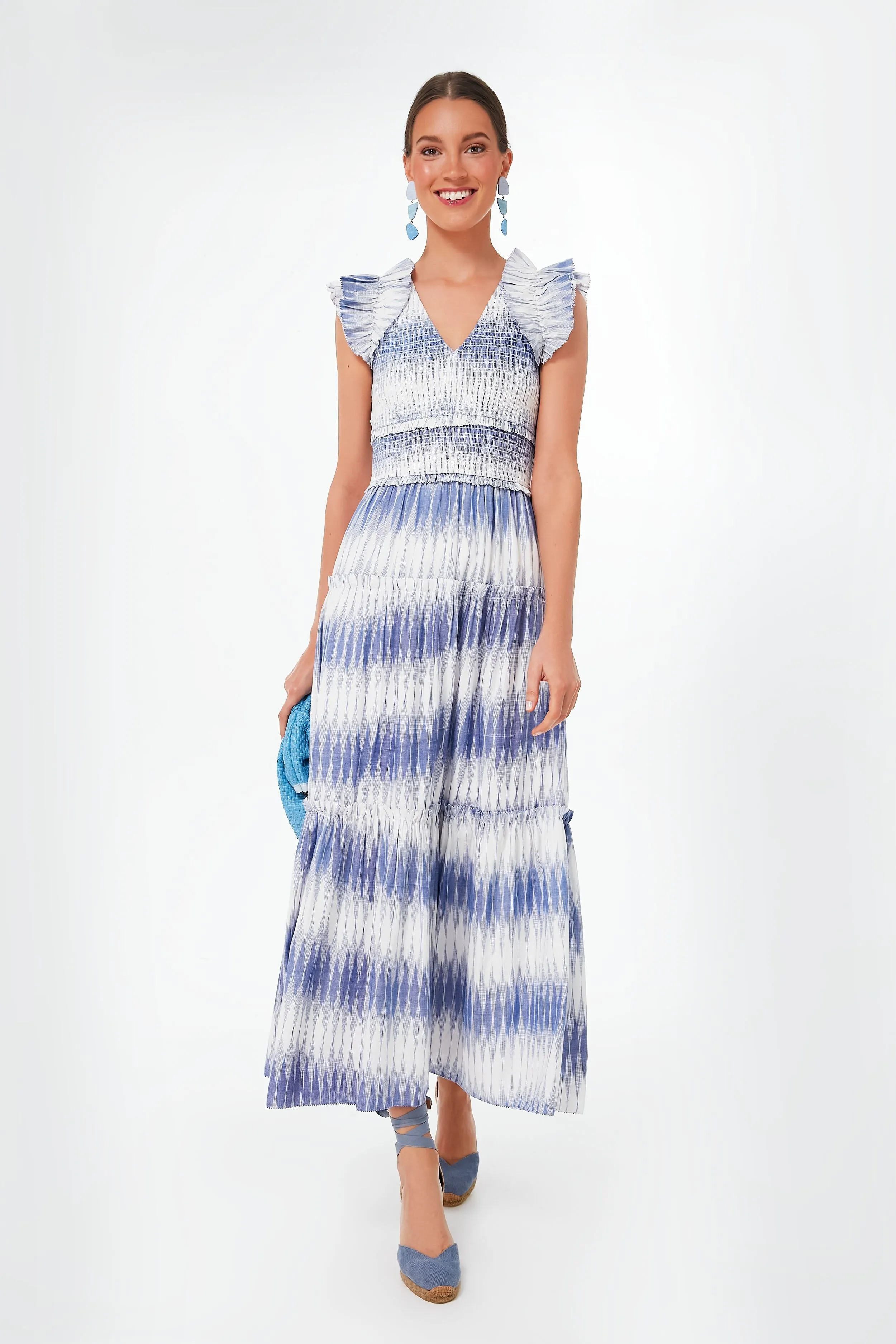 Creme and Blue Kalin Maxi Dress