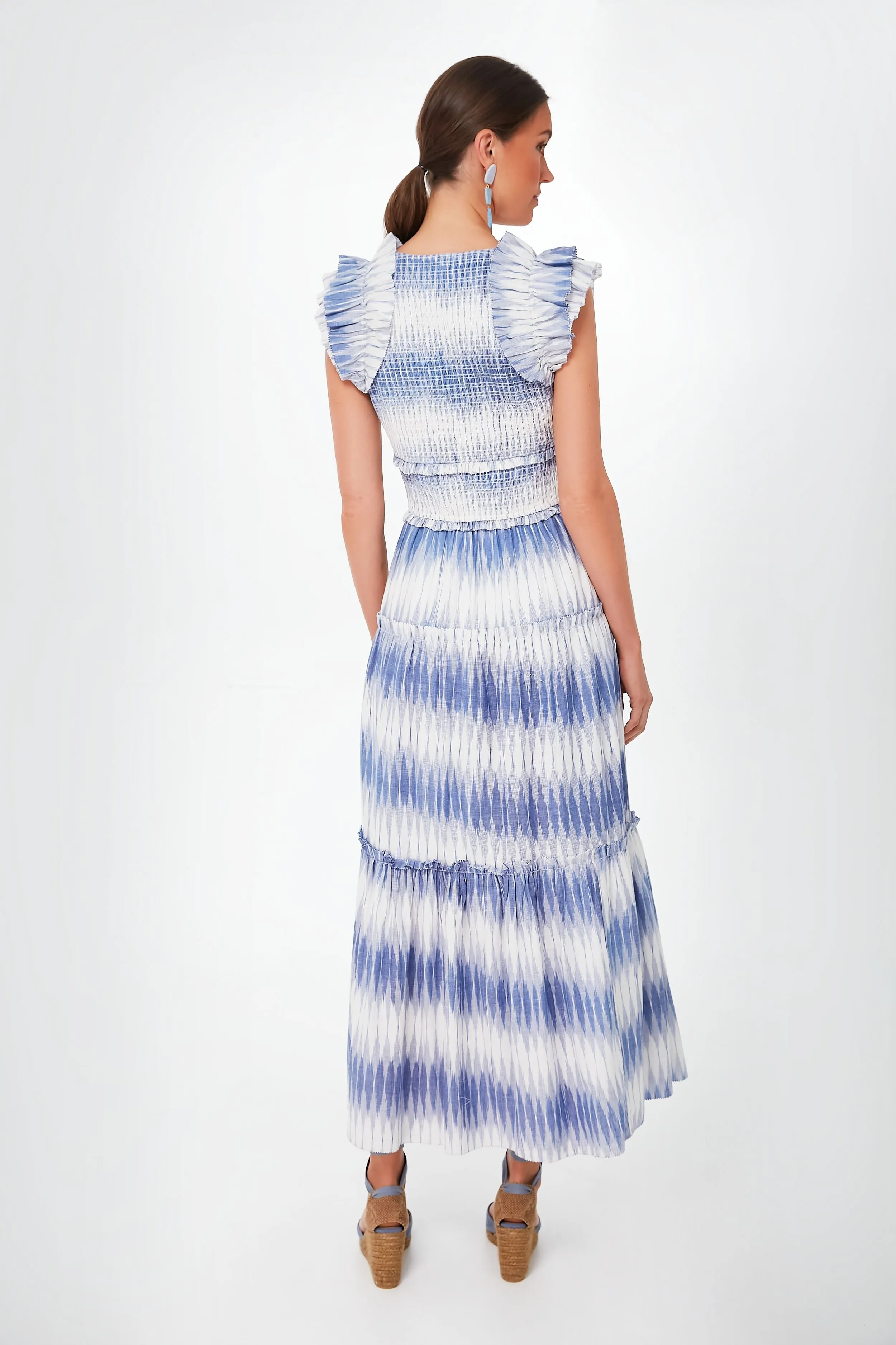 Creme and Blue Kalin Maxi Dress