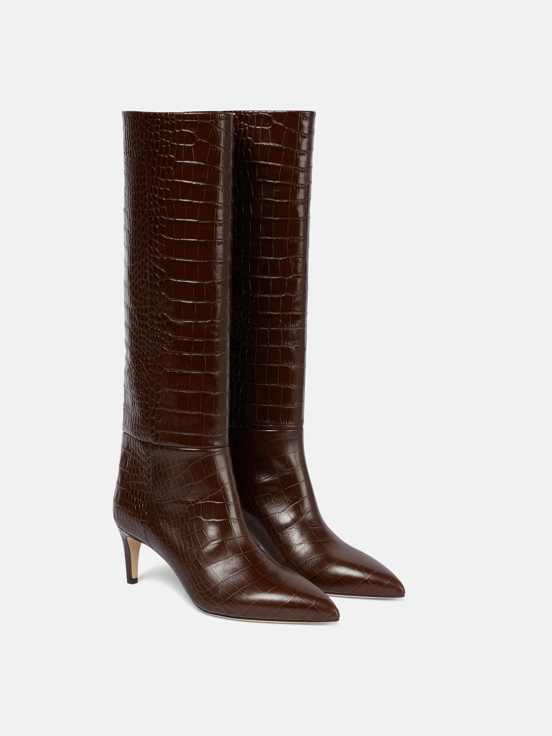 Croc-effect leather knee-high boots