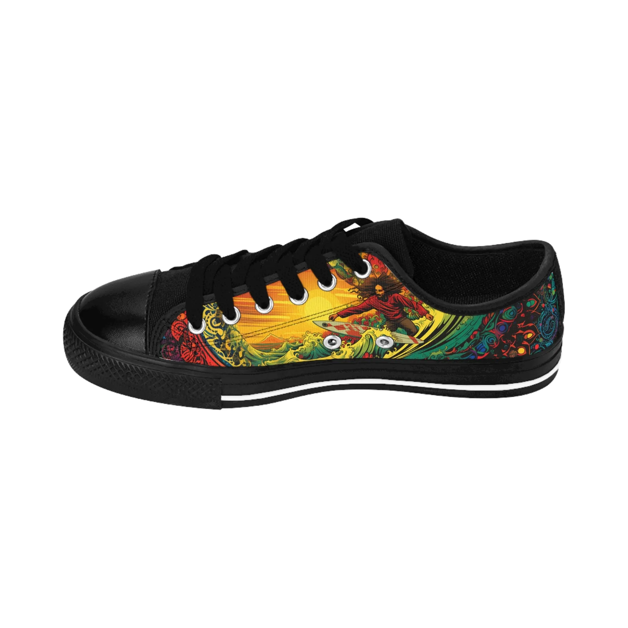 Custom Men's Sneakers Rastaman Surfing Wave Green Yellow Red Surfboard 005