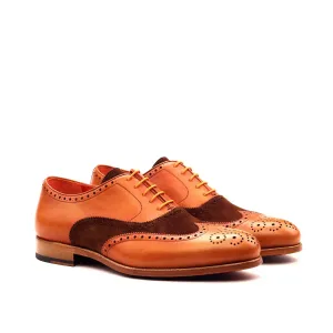 DapperFam Aeron in Med Brown / Cognac Men's Lux Suede & Italian Leather Full Brogue