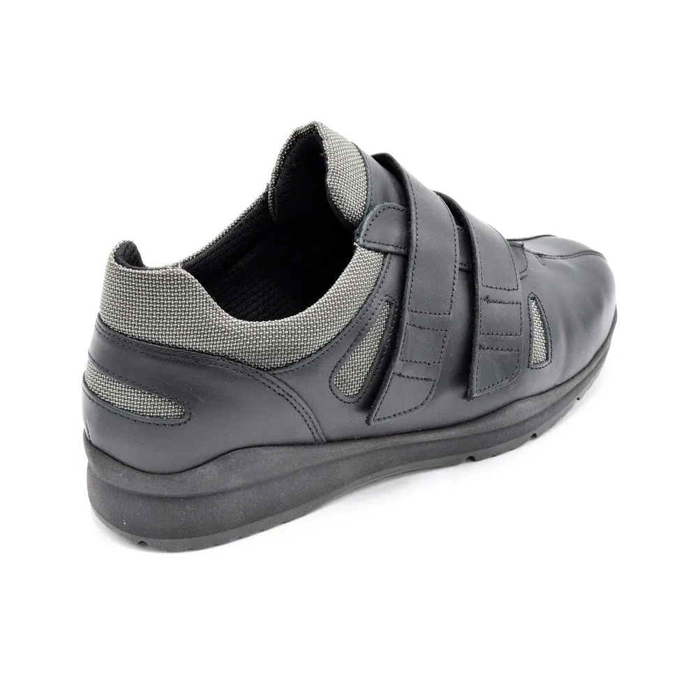 DB Devon - Mens Extra Wide  Velcro Shoe - 6V(6E-8E) Fitting - Black/Grey