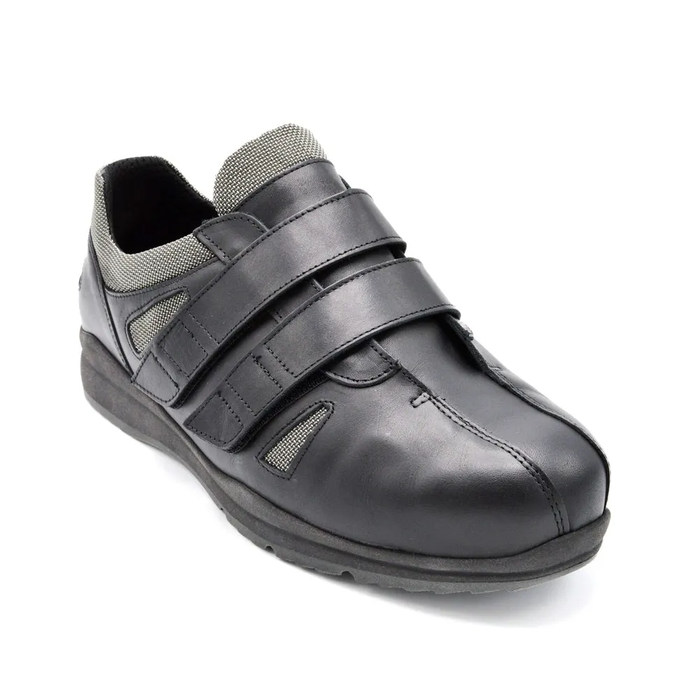 DB Devon - Mens Extra Wide  Velcro Shoe - 6V(6E-8E) Fitting - Black/Grey