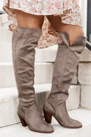 Deborah Taupe Fold Over Knee High Boots FINAL SALE