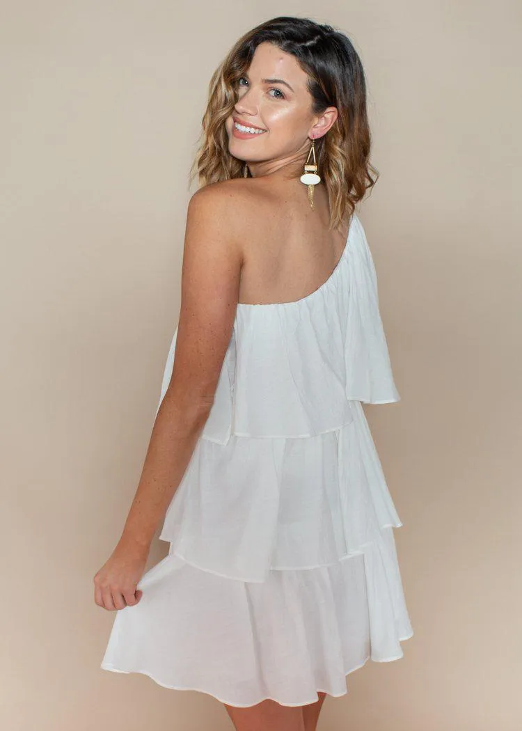 Do   Be One Shoulder White Ruffle Dress