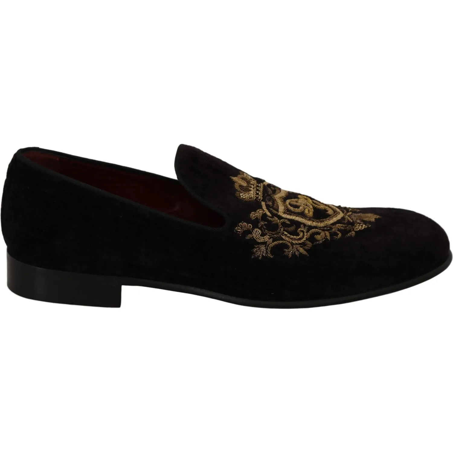 Dolce & Gabbana Elegant Black Loafers with Gold Crown Embroidery