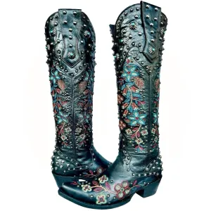 DOUBLE D RANCH By OLD GRINGO Huron Valley 17” Studded Floral Knee High Cowgirl Cowboy Western Boots