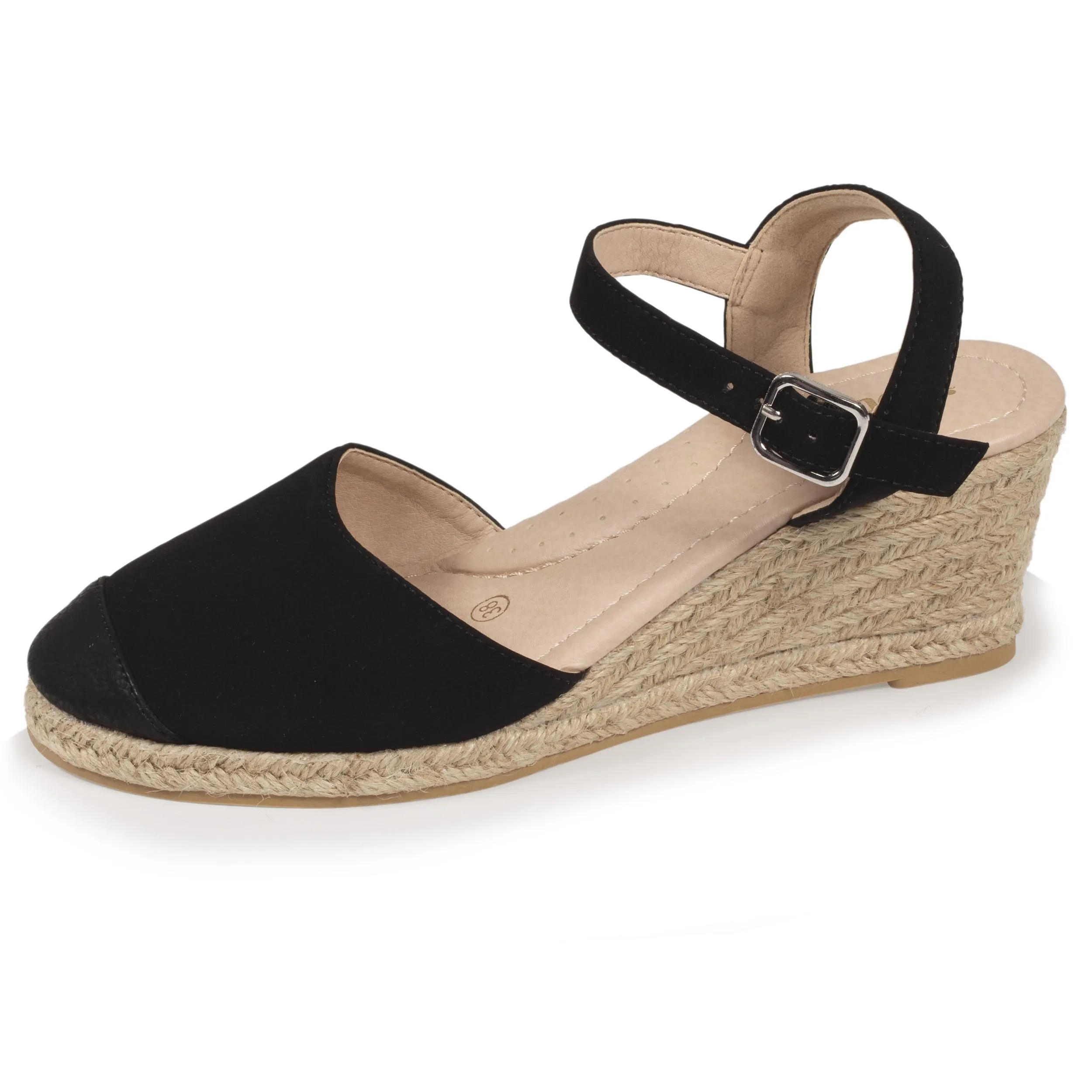 Espadrilles fermées Femme talon corde Noir