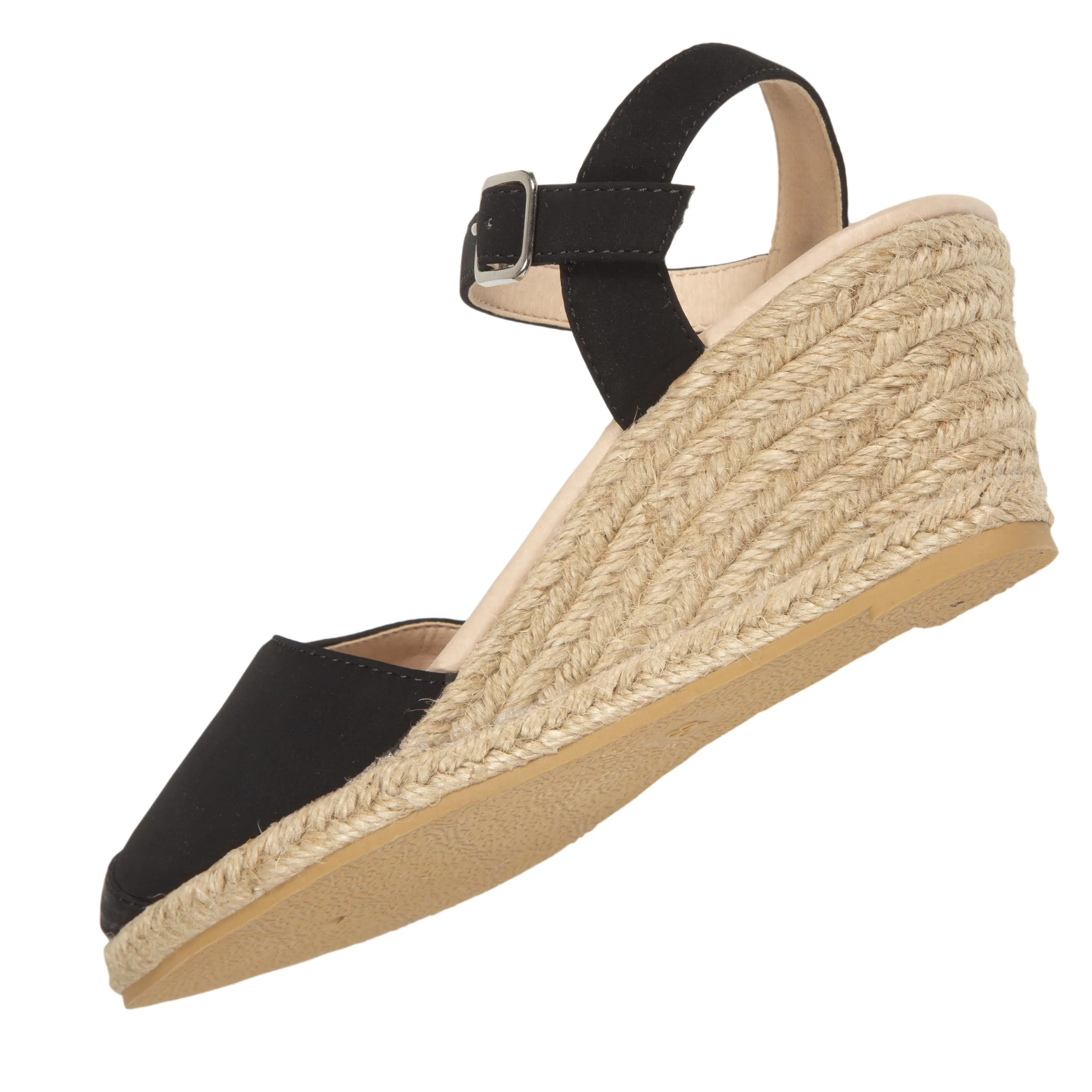 Espadrilles fermées Femme talon corde Noir