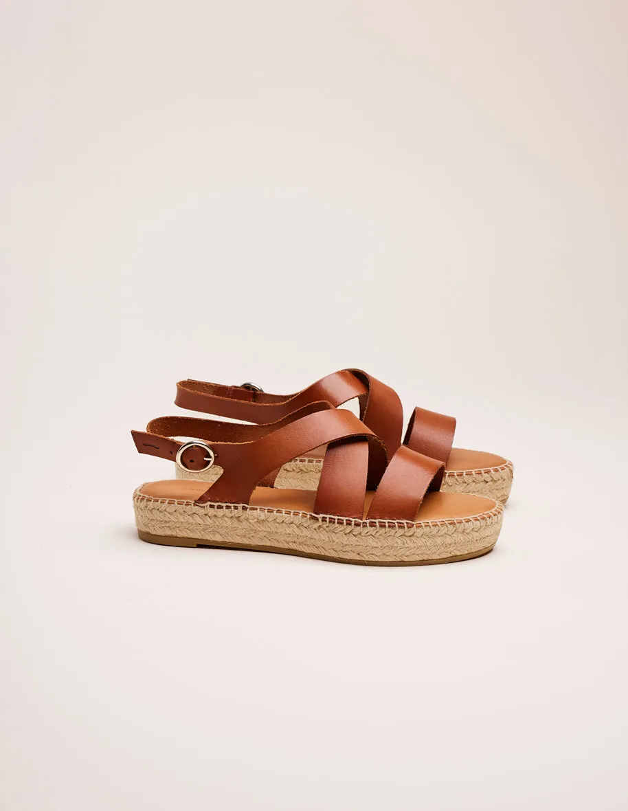 Espadrilles plates Chantal - Cuir cognac