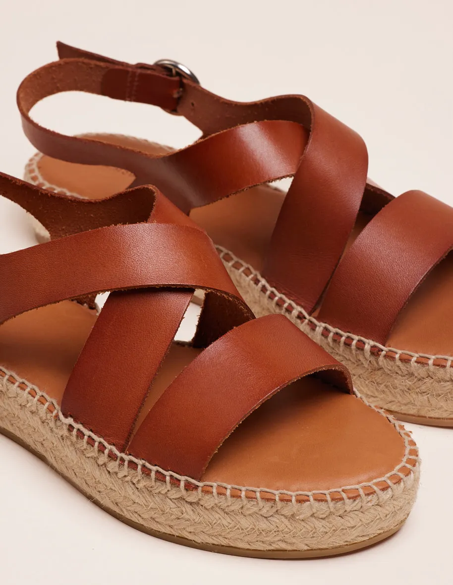 Espadrilles plates Chantal - Cuir cognac