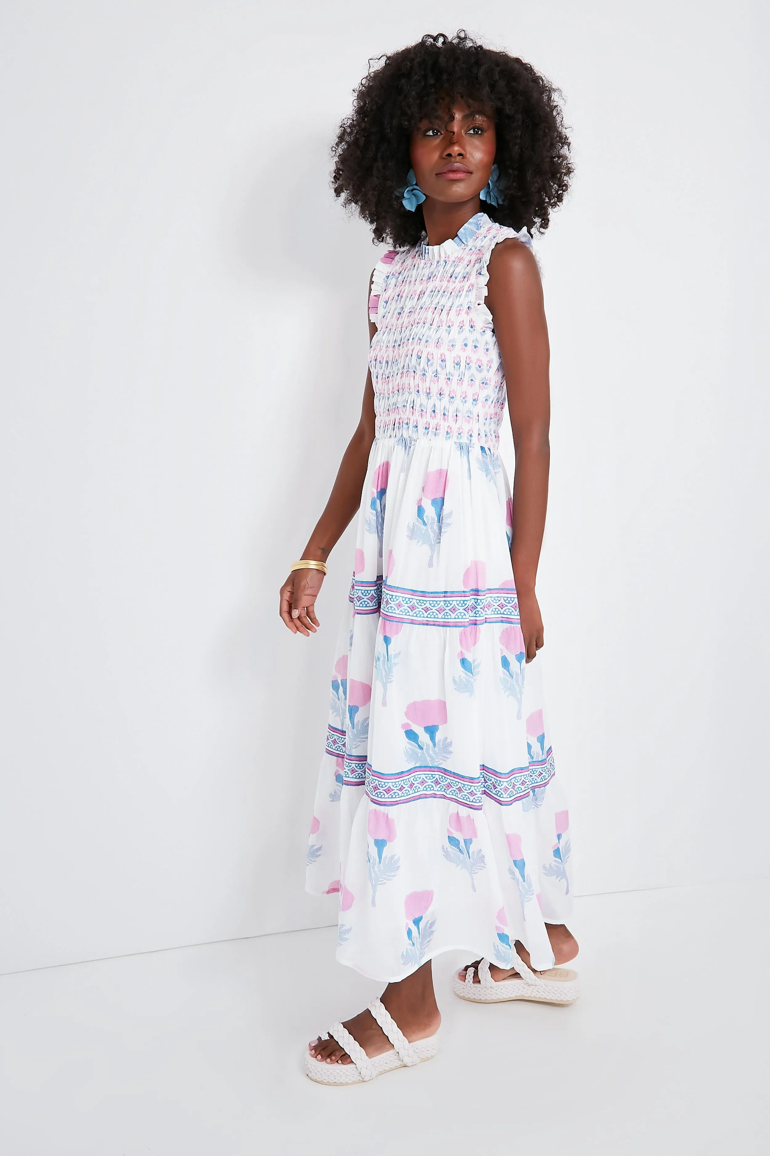 Exclusive Pink Bloom Sleeveless Smocked Maxi Dress