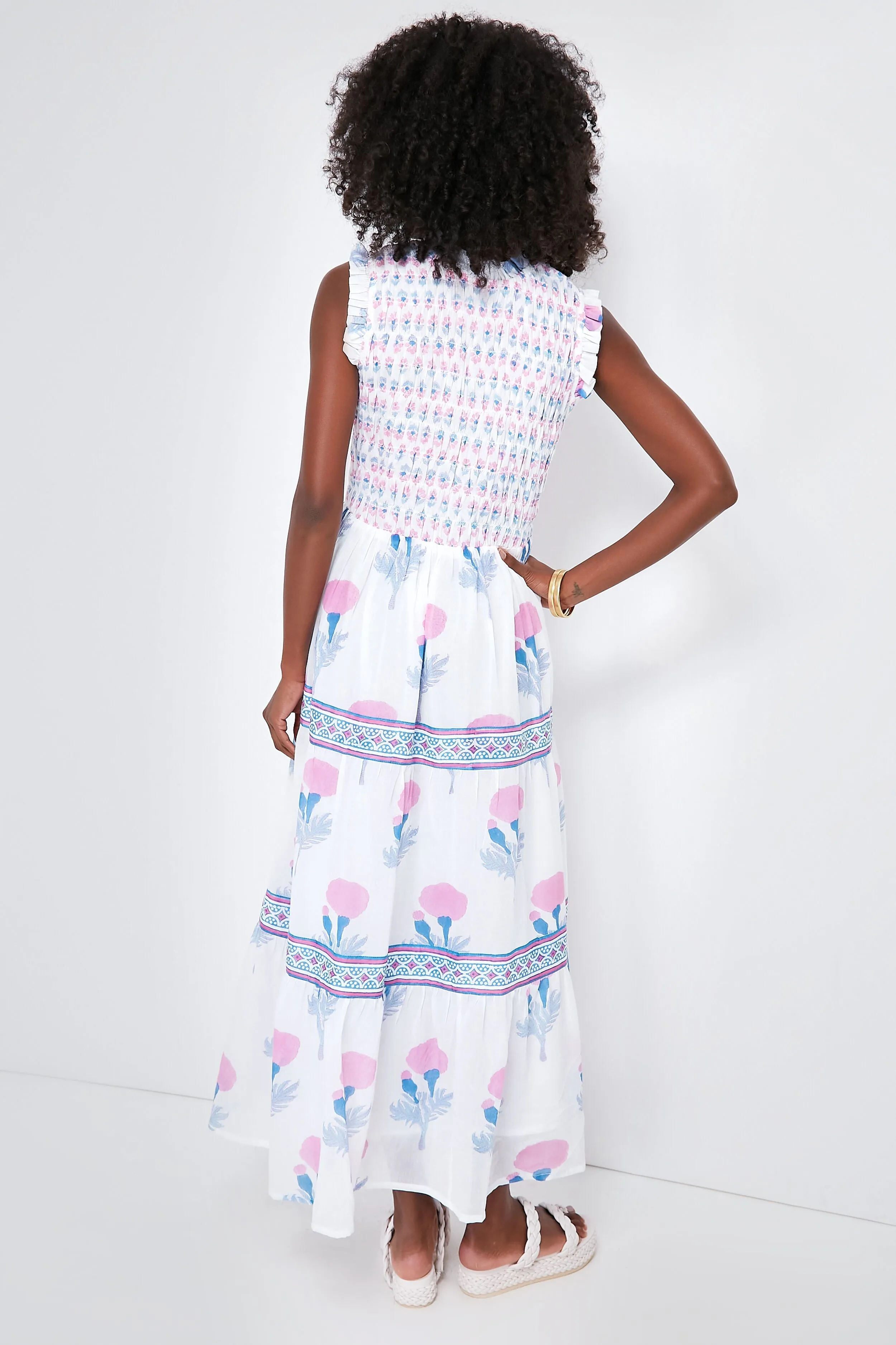 Exclusive Pink Bloom Sleeveless Smocked Maxi Dress