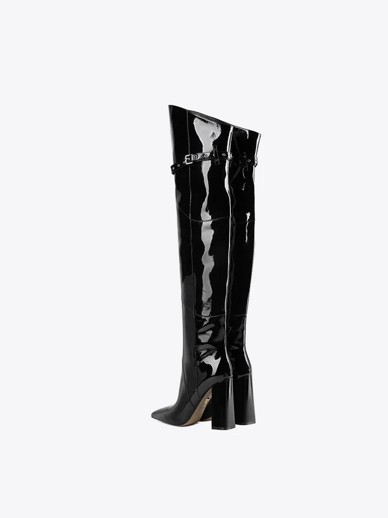 Fabfei patent leather sexy block high heeled over-the-knee boots - Domina