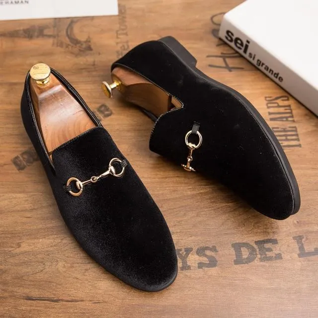 Fashion Gold Velvet Leather Slip on Driving Men's Loafers