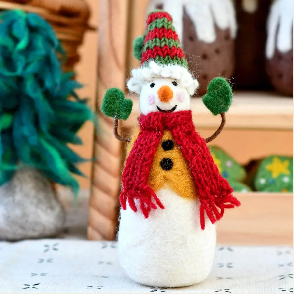 Felt Snowman with Knitted Cap - Tara Treasures