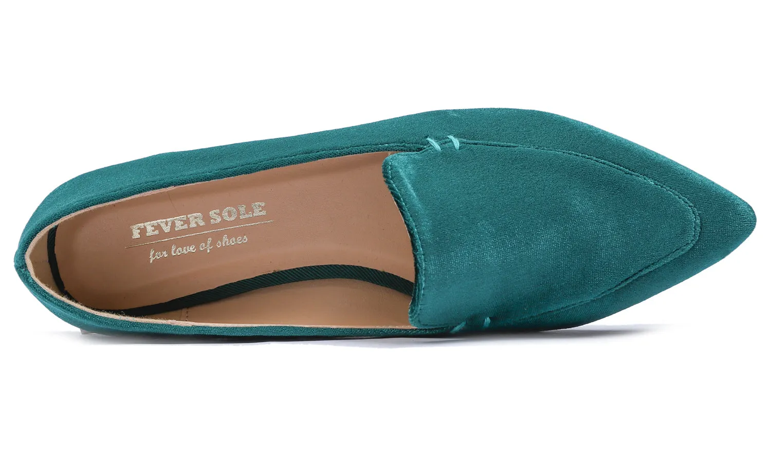 Feversole Women's Loafer Flat Pointed Fashion Slip On Comfort Driving Office Shoes Retro Green Velvet