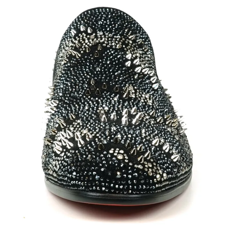 Fiesso Black & Silver Fully Loaded Crystal Loafers