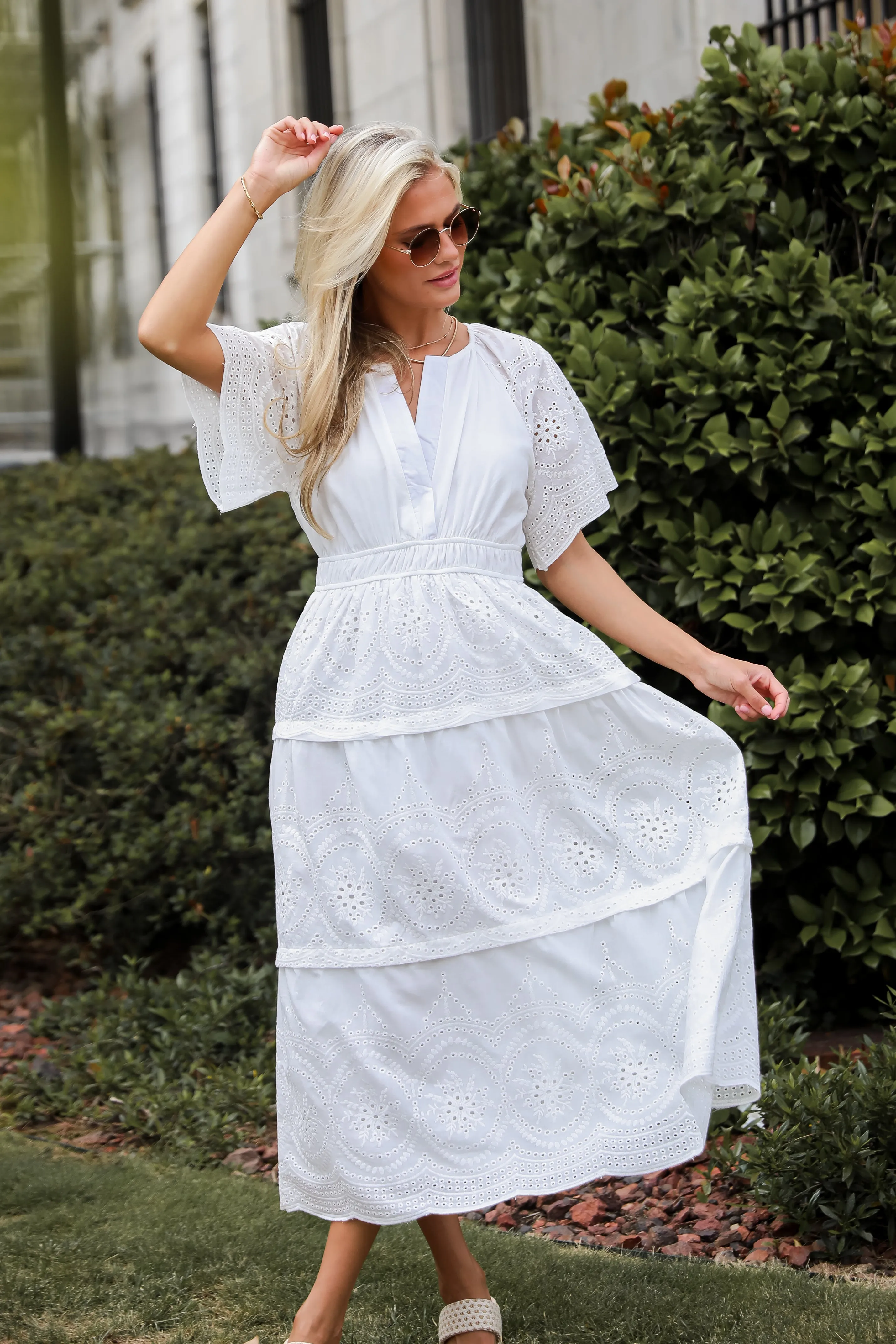 FINAL SALE - Perfect Sunshine White Eyelet Midi Dress