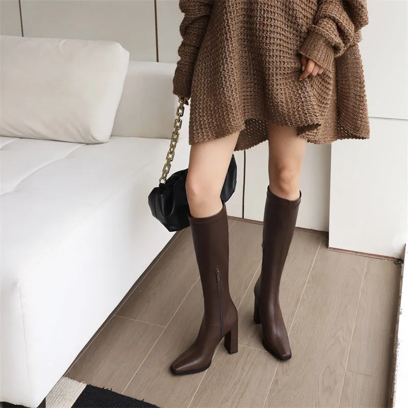 Gala Brown Knee High Heel Boots